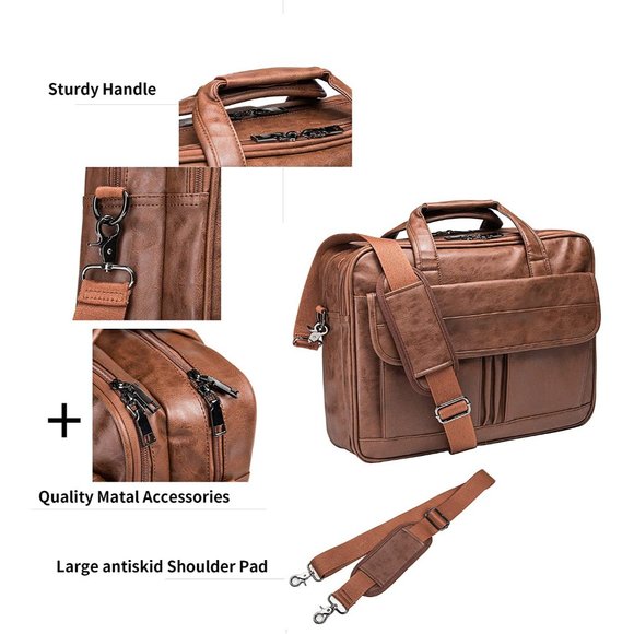 PU Leather Men's Briefcase - Travel Briefcase Handmade Messenger Bags Laptop Bag - Picture 3 of 5